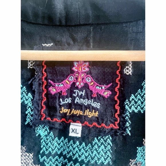 NWOT Johnny Was Linen Embroidered Aztec Kimono Black, Tan & Aqua - Picture 9 of 15